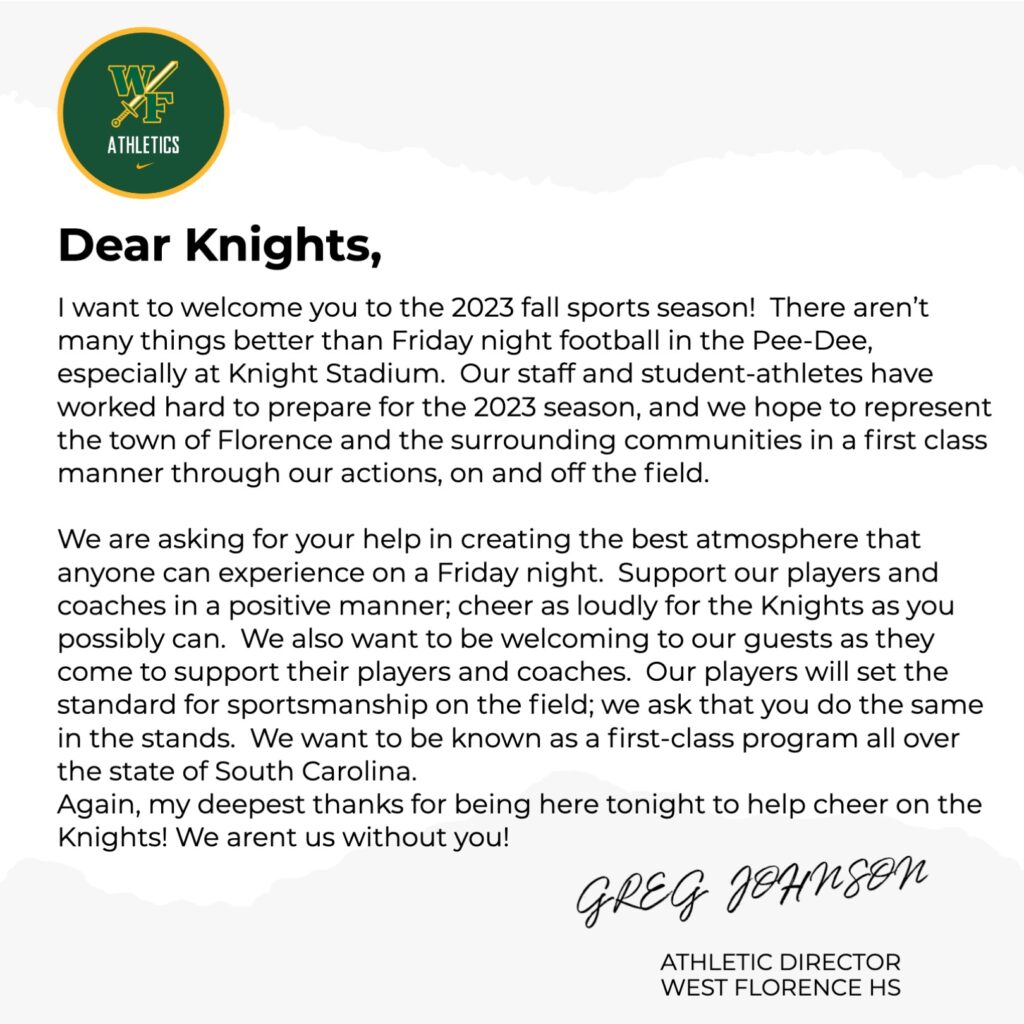 Click for a text version of Coach Johnson's Letter
